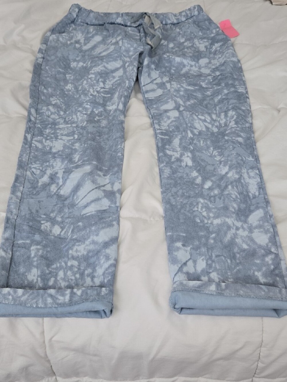 Made In Italy Ice Blue Stretch Denim Look Pants w/ Elastic Inner Waistband NWT - Picture 3 of 5